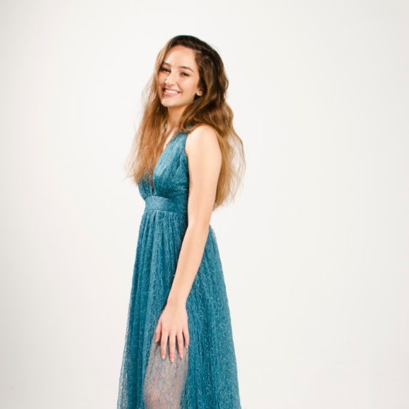 NEW TEAL LACE SHEER MAXI DRESS - Picture 7 of 8